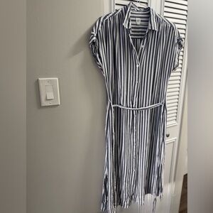 GAP Blue and White Midi Shirt Dress with Notched Collar